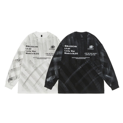 Retro Hand-painted Tie-dyed Long-sleeved T-shirt For Men