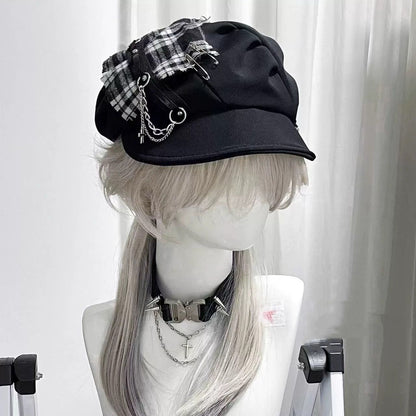 Hot Girl Cross Neutral Dark Plaid Beret