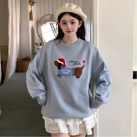 Women's Puppy Embroidered Knitwear Sweater