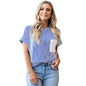 Casual Simple All-match Loose Pullover Women's New Color Matching Patch Pocket Round Neck Short Sleeve T-shirt