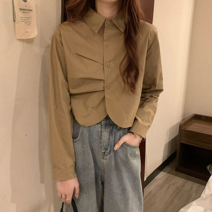 French White Shirt Women's Spring Design Sense Niche Shirt Temperament High Sense Chic Beautiful Short Long Sleeve Top