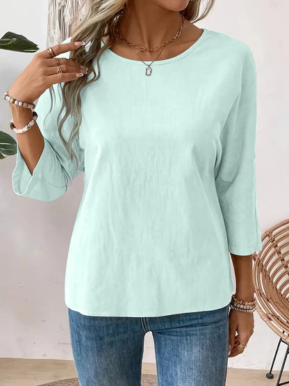 Solid Color Round Neck Casual Fashion Simple Design Women's Elegant Shirt