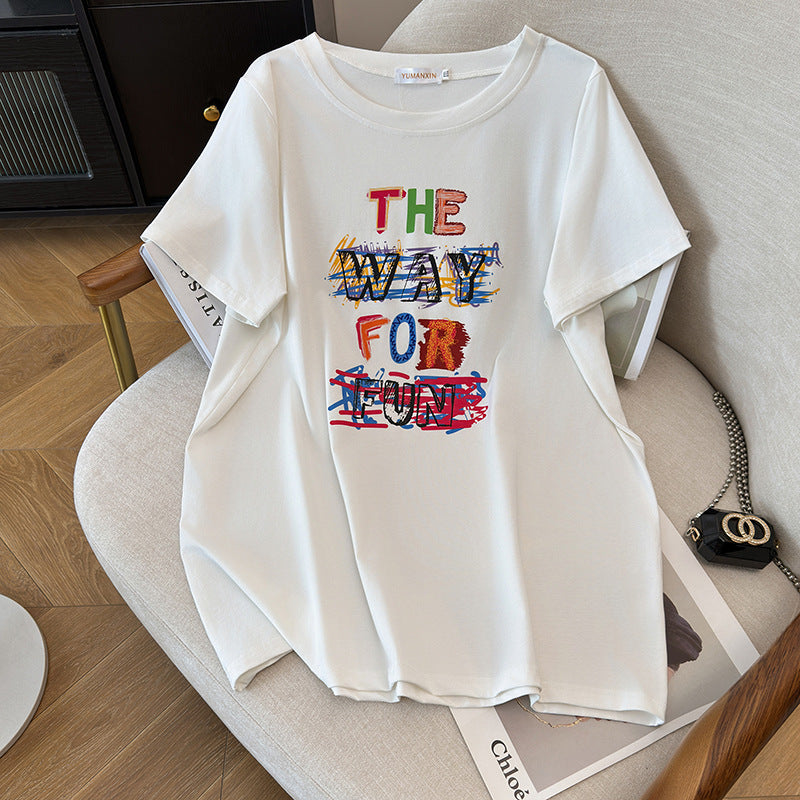 Women's Round Neck Plus Sizes Loose Mid-length T-shirt