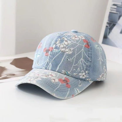 Denim National Advance Flower Printed All-matching Baseball Cap