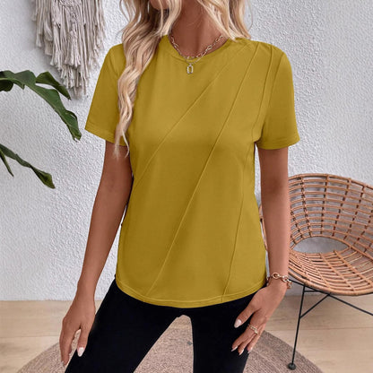 Solid Color Round Neck Short Sleeves Loose T-shirt