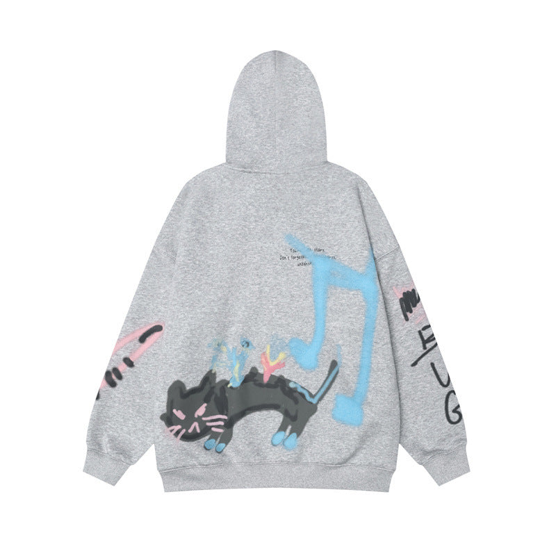 Retro High-end Street Spray Flower Design Neutral Heavy Hooded Couple Sweater Women