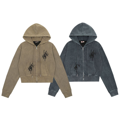 Retro Personalized Distressed Zipper Cardigan Hoodie