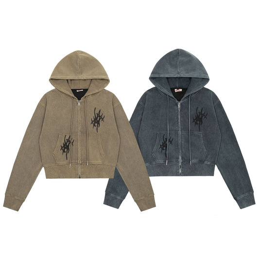 Retro Personalized Distressed Zipper Cardigan Hoodie