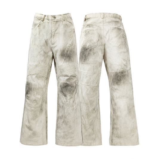 Washed Old Color Pleated Stitching Straight Cargo Loose Trousers