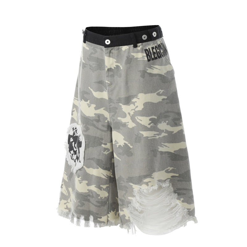 American Style Hip Hop Character Paste Cloth Embroidery Camouflage Shorts