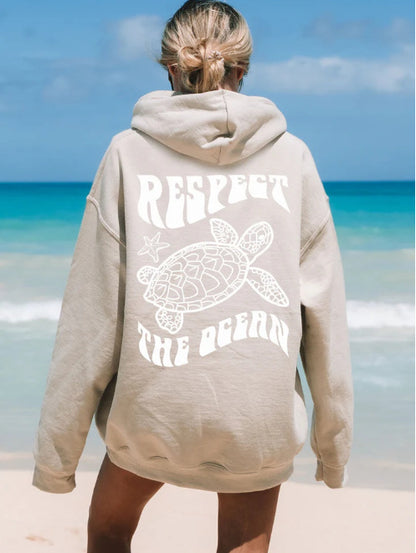 Comfortable Suede Hoodie Turtle And Starfish Pattern Sweater