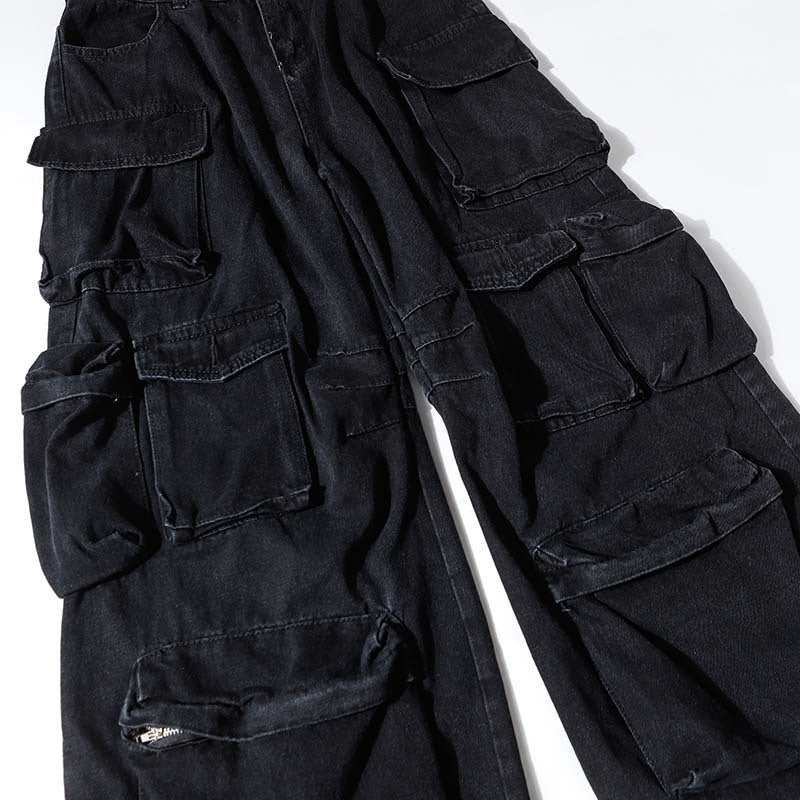High Street Multi-pocket Heavy Industry Washed Old Cargo Jeans