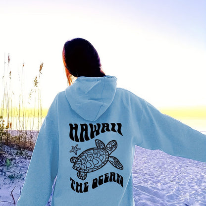 Comfortable Suede Hoodie Turtle And Starfish Pattern Sweater