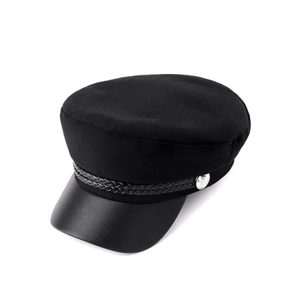 Black Beret British Retro Woolen Navy Flat-top Cap