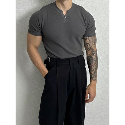 Knitwear Men's Henry Collar Button Slim Fit Business Ice Silk