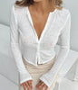Slim Fit Midriff-baring Round Neck Long Sleeve Cardigan T-shirt