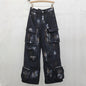 Street Style Design Graffiti Multi-pocket Blue Wide Leg Jeans