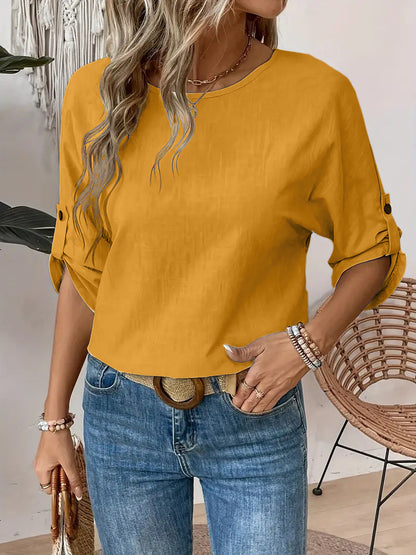 Solid Color Round Neck Casual Fashion Simple Design Women's Elegant Shirt