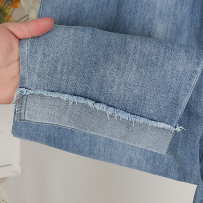 Elastic Waist Loose Wide Leg Jeans Extra Large Size Straight-leg Pants High Elastic