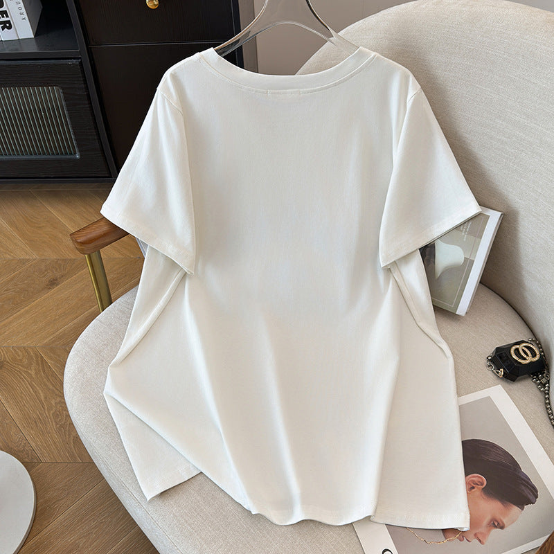 V-neck New Plus-sized Plus Size Slimming Loose Mid-length Short Sleeve