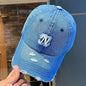 Embroidered Denim Letter Baseball Women's Ripped Peaked Cap Sun Hat