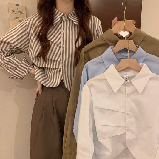 French White Shirt Women's Spring Design Sense Niche Shirt Temperament High Sense Chic Beautiful Short Long Sleeve Top