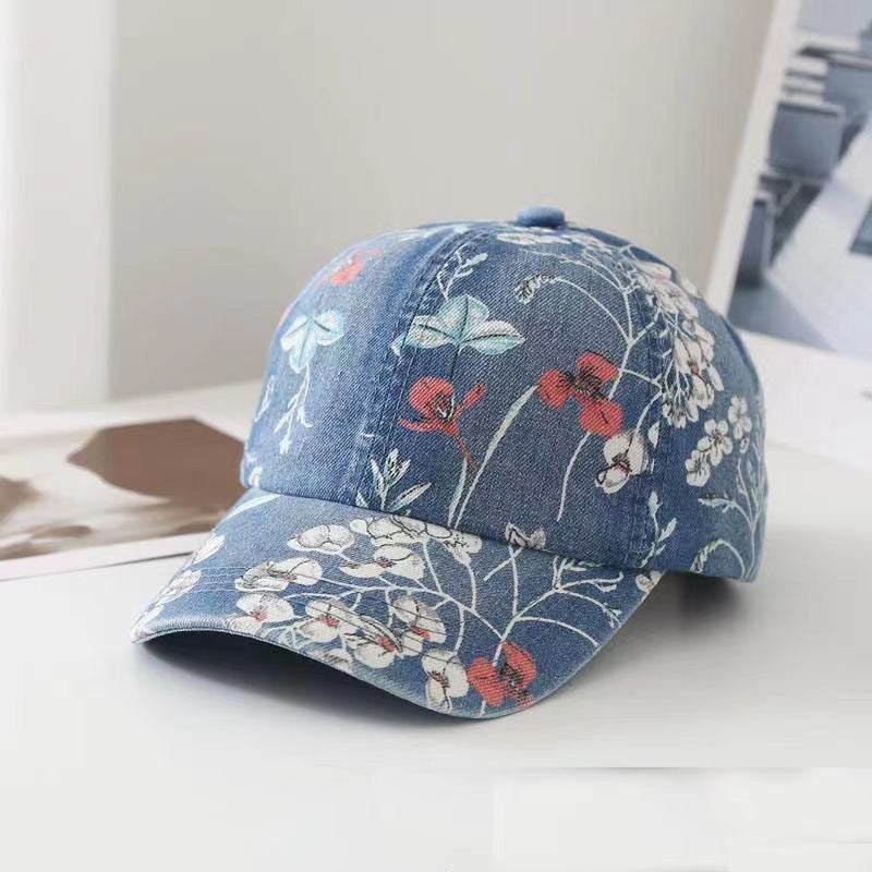 Denim National Advance Flower Printed All-matching Baseball Cap