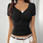 Solid Color Slim Lace Stitching V-neck Short Sleeve Top