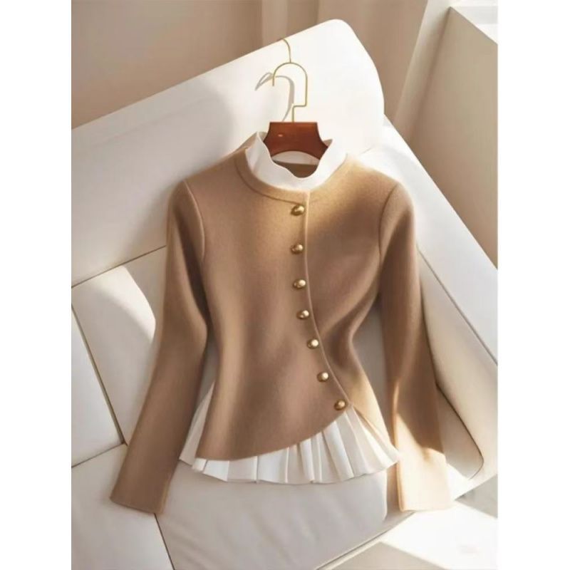 Fashion Temperamental Minority Pleated Skirt Hem Stitching Sweater