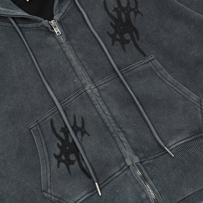 Retro Personalized Distressed Zipper Cardigan Hoodie
