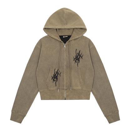 Retro Personalized Distressed Zipper Cardigan Hoodie