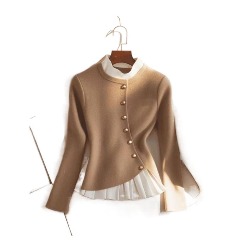 Fashion Temperamental Minority Pleated Skirt Hem Stitching Sweater