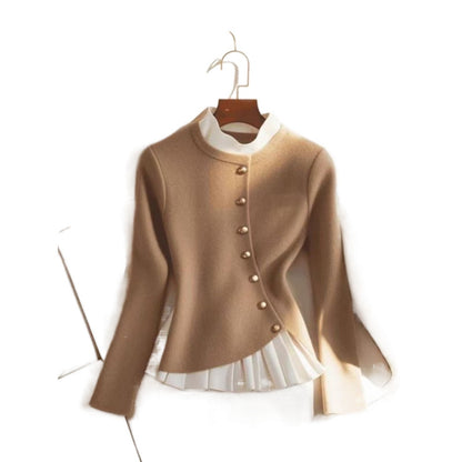 Fashion Temperamental Minority Pleated Skirt Hem Stitching Sweater