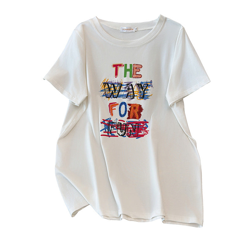 Women's Round Neck Plus Sizes Loose Mid-length T-shirt