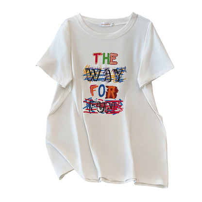 Women's Round Neck Plus Sizes Loose Mid-length T-shirt