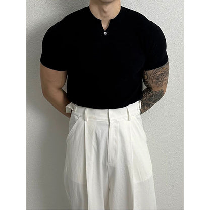 Knitwear Men's Henry Collar Button Slim Fit Business Ice Silk