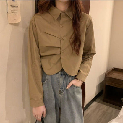 French White Shirt Women's Spring Design Sense Niche Shirt Temperament High Sense Chic Beautiful Short Long Sleeve Top