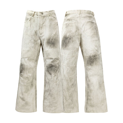 Washed Old Color Pleated Stitching Straight Cargo Loose Trousers