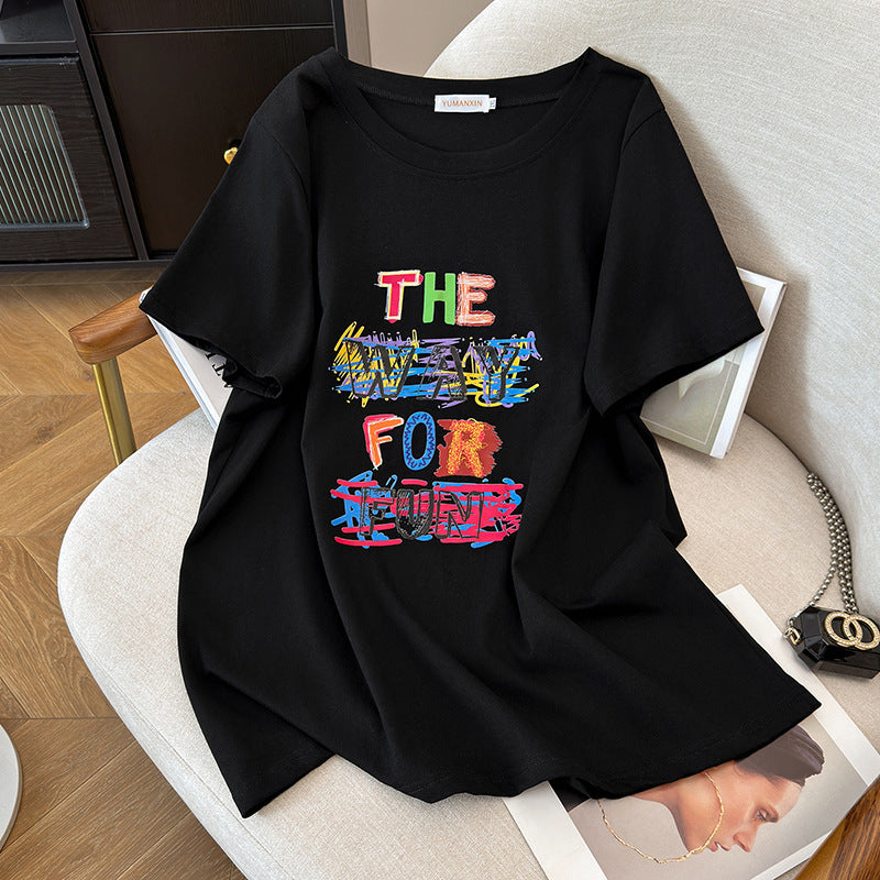 Women's Round Neck Plus Sizes Loose Mid-length T-shirt