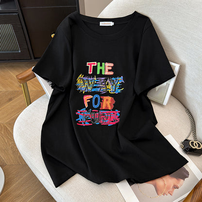 Women's Round Neck Plus Sizes Loose Mid-length T-shirt