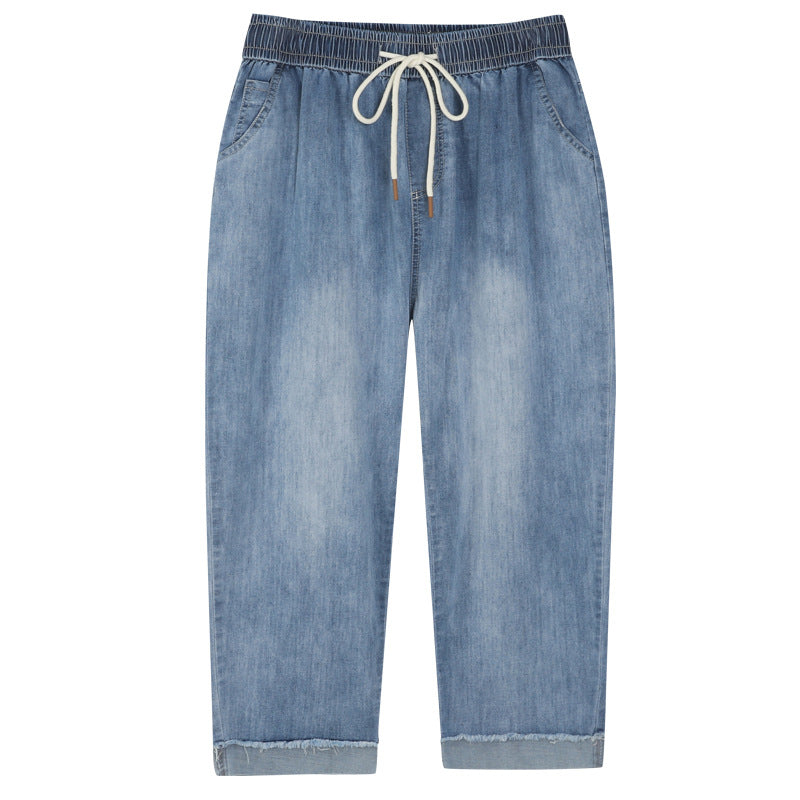 Elastic Waist Loose Wide Leg Jeans Extra Large Size Straight-leg Pants High Elastic