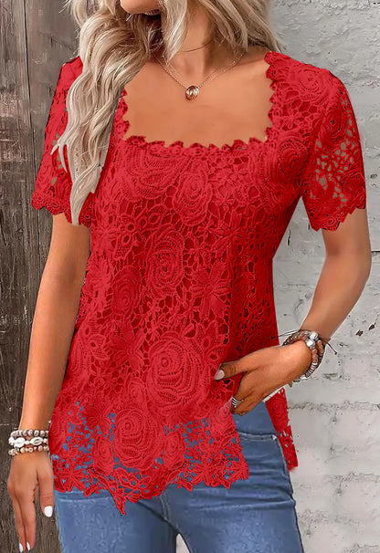 Rose Lace T-shirt Top For Women