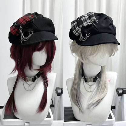 Hot Girl Cross Neutral Dark Plaid Beret