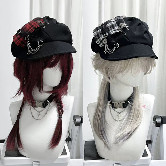 Hot Girl Cross Neutral Dark Plaid Beret