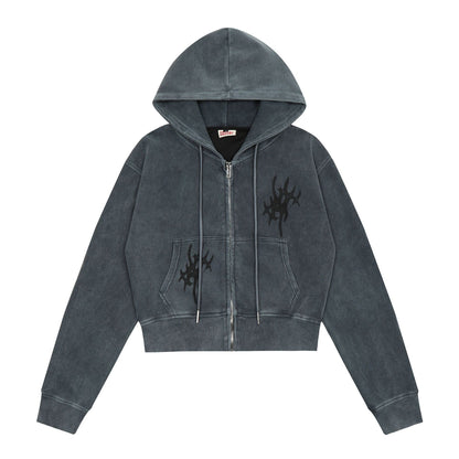 Retro Personalized Distressed Zipper Cardigan Hoodie