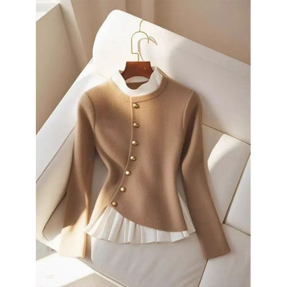 Fashion Temperamental Minority Pleated Skirt Hem Stitching Sweater
