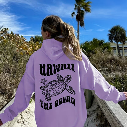 Comfortable Suede Hoodie Turtle And Starfish Pattern Sweater