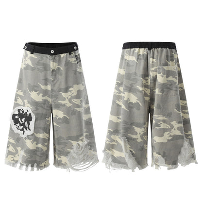 American Style Hip Hop Character Paste Cloth Embroidery Camouflage Shorts