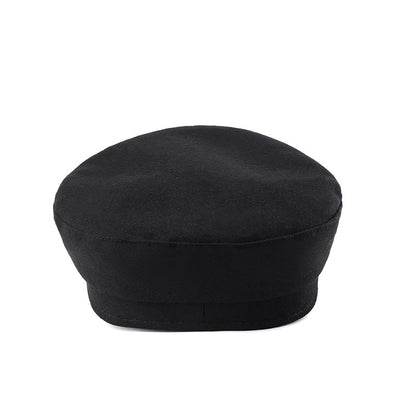 Black Beret British Retro Woolen Navy Flat-top Cap