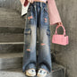 Girls' Fashionable Gradually Varied Pink Broken Holes Pants